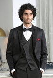Black Jacquard Designer Suit with Embroidery on Satin Lapel
