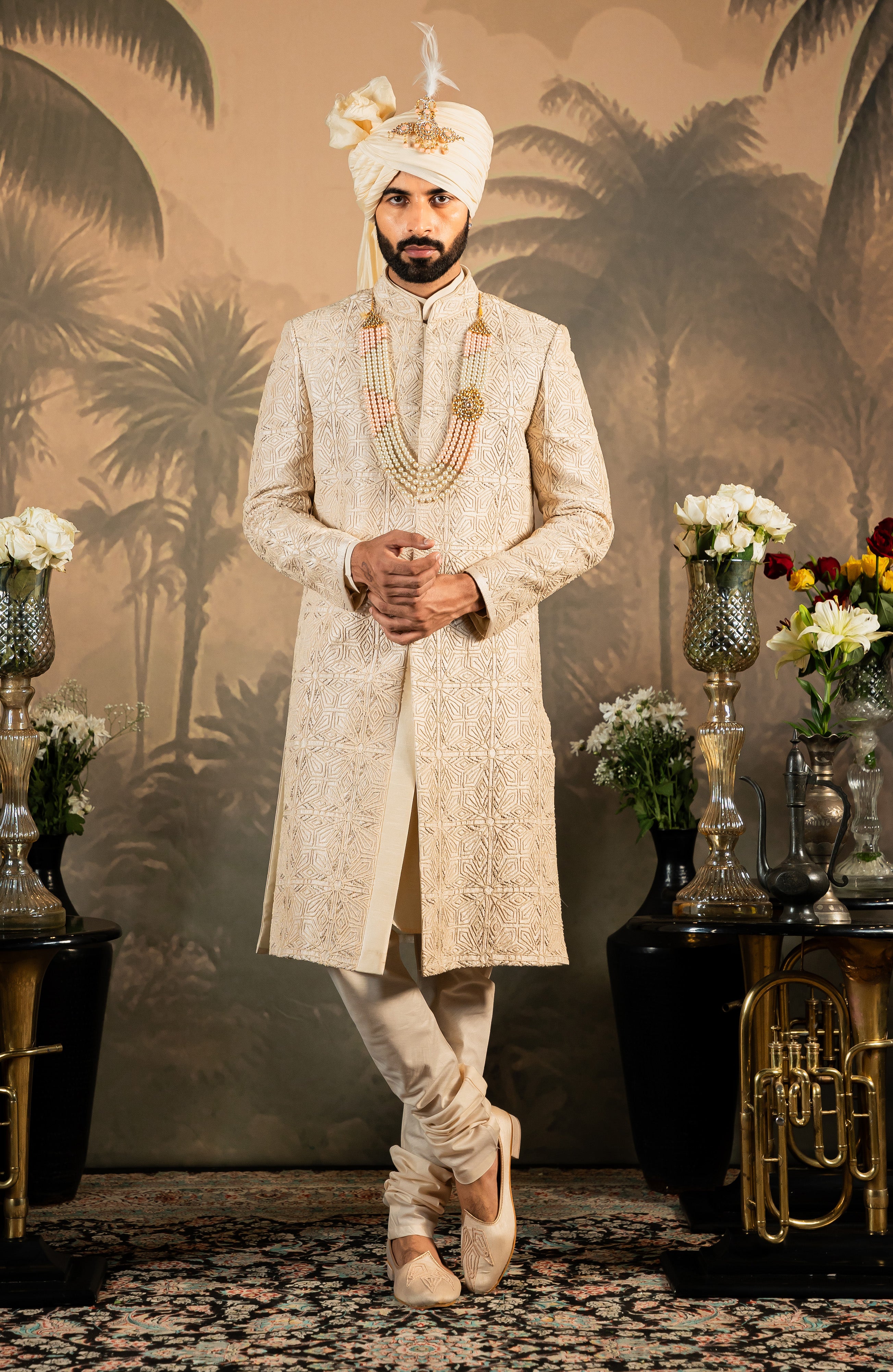 Beige Embroidered Raw Silk Sherwani – Bonsoir Raw Silk