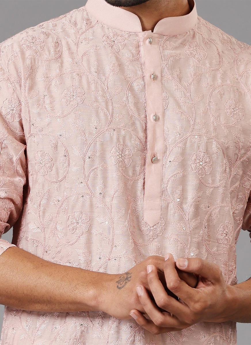 Pink Color Pop Kurta Set With Sequins And Embroidery main image 0