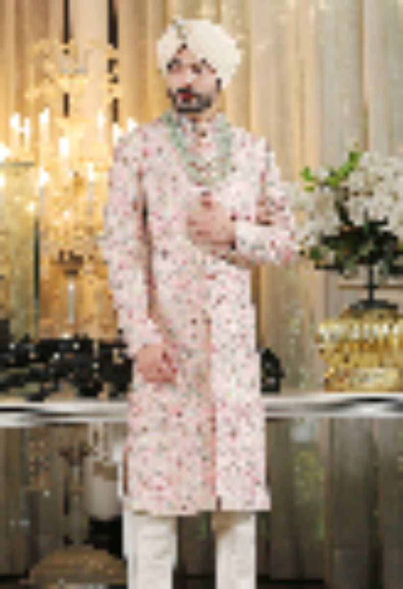 Pink Embroidered Sherwani – Bonsoir