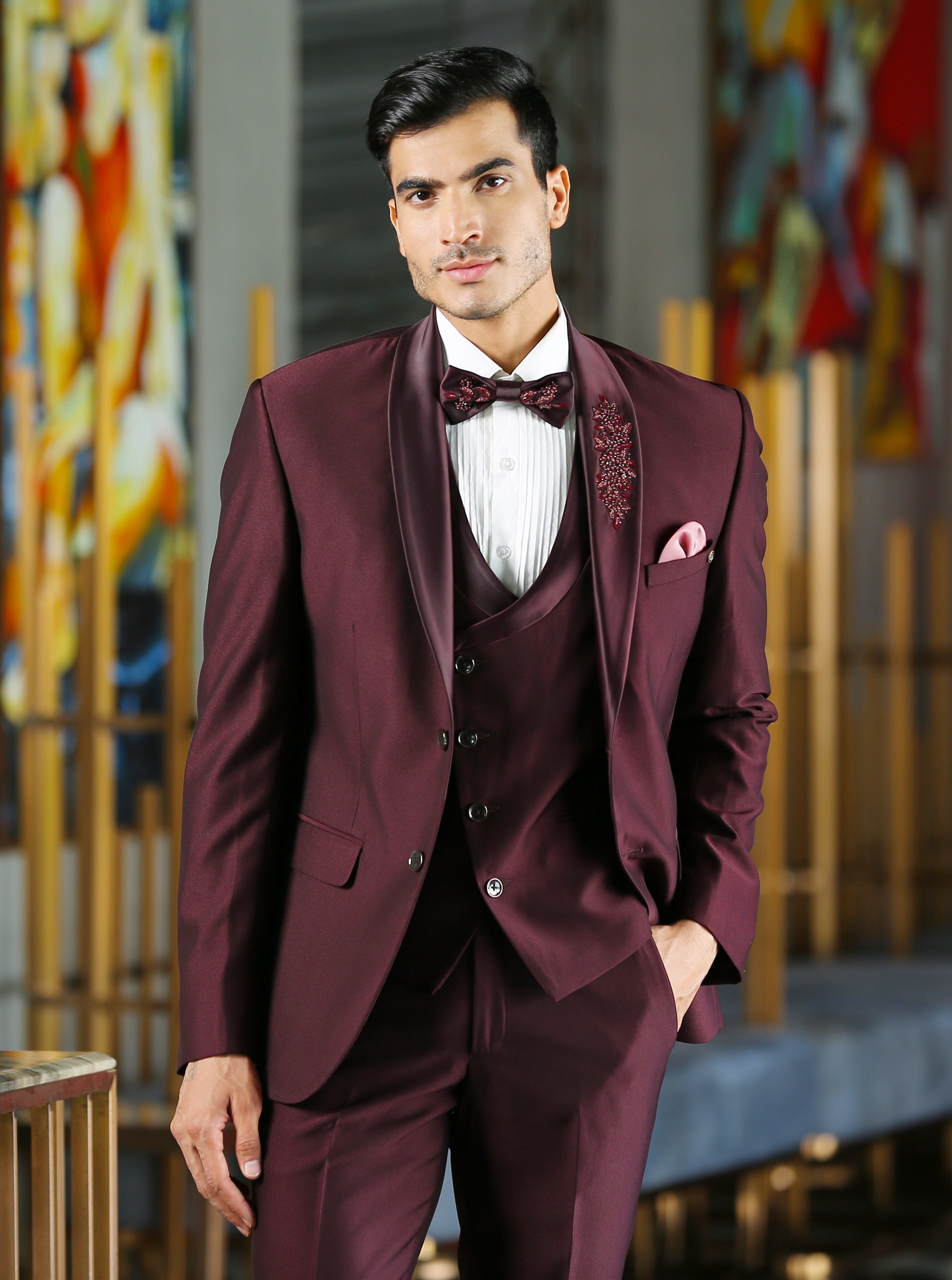 Tuxedo Suit Wine Colour Coat Pant Design Tuxedo Wine Color Color