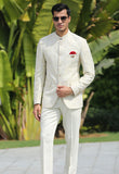 Cream Jacquard Bandhgala Suit