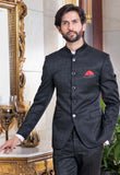 Black Self Check Bandhgala Suit