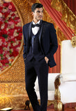 Embroidered Blue Tuxedo Double Breasted Satin Design Suit