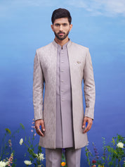 Open Grey Jacquard Indo-western