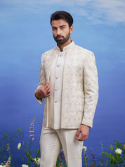 Thread Embroidered Open Bandhgala suit