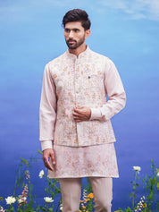 Peach Linen Kurta Jacket Set