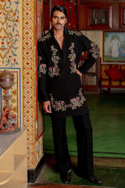 Black embroidered kurta set with wide trousers