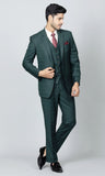 Teal Self Checked Single-Breasted-5 Piece Suit