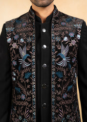 Black bandhgala with embroidered jacket
