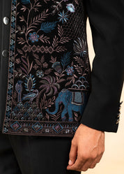 Black bandhgala with embroidered jacket