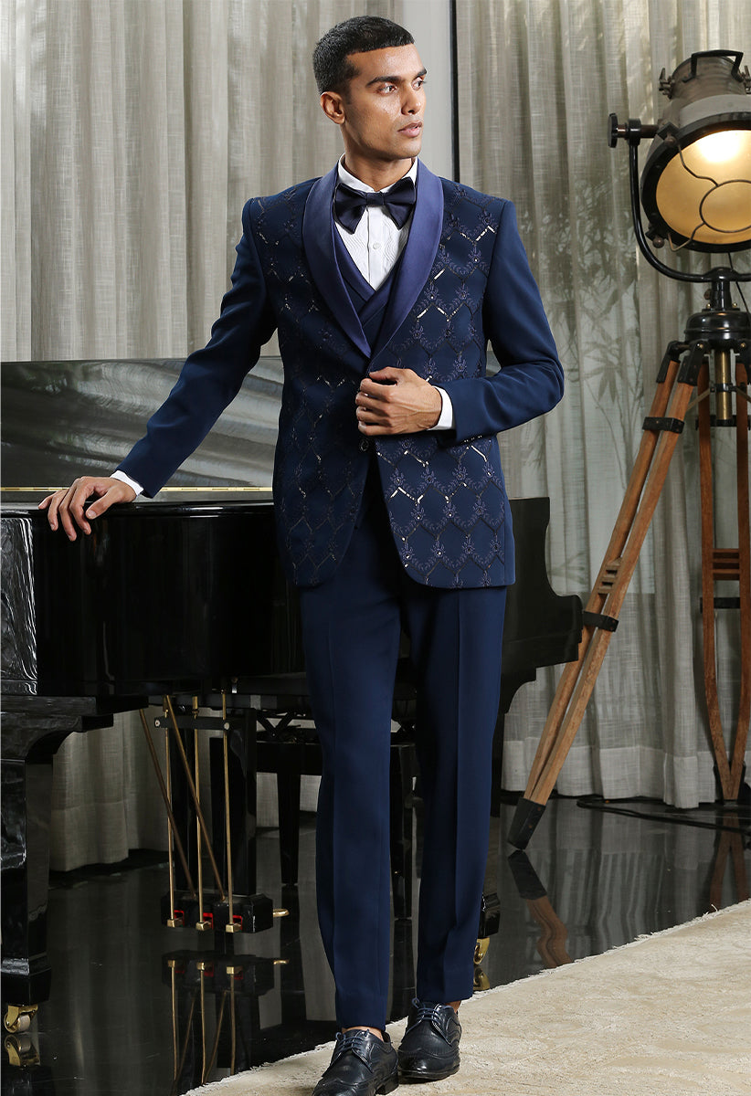 So Kamal Mens Unstitched Premium Cotton Suit - PM-1516 Navy Blue