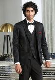 Black jacquard designer suit with Embroidery on satin lapel