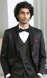 Black jacquard designer suit with Embroidery on satin lapel