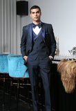 Navy designer suit with embroidered motif on Right side
