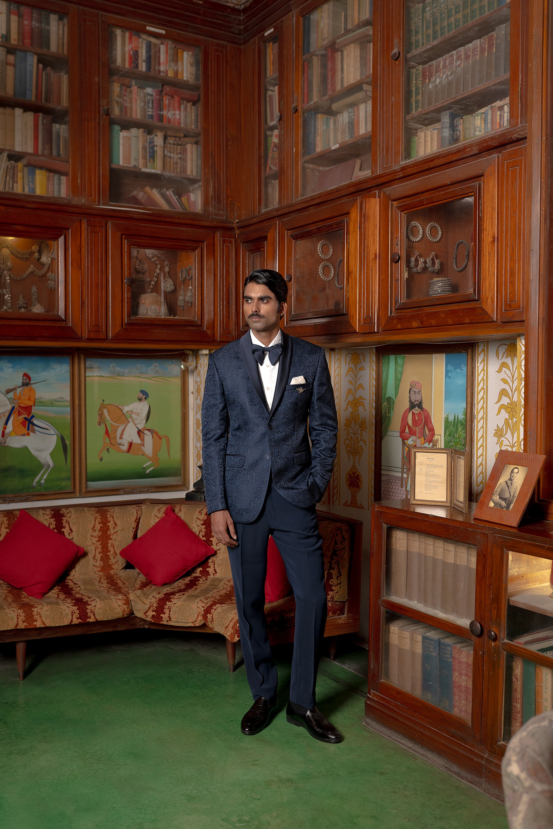 Navy blue jacquard suit