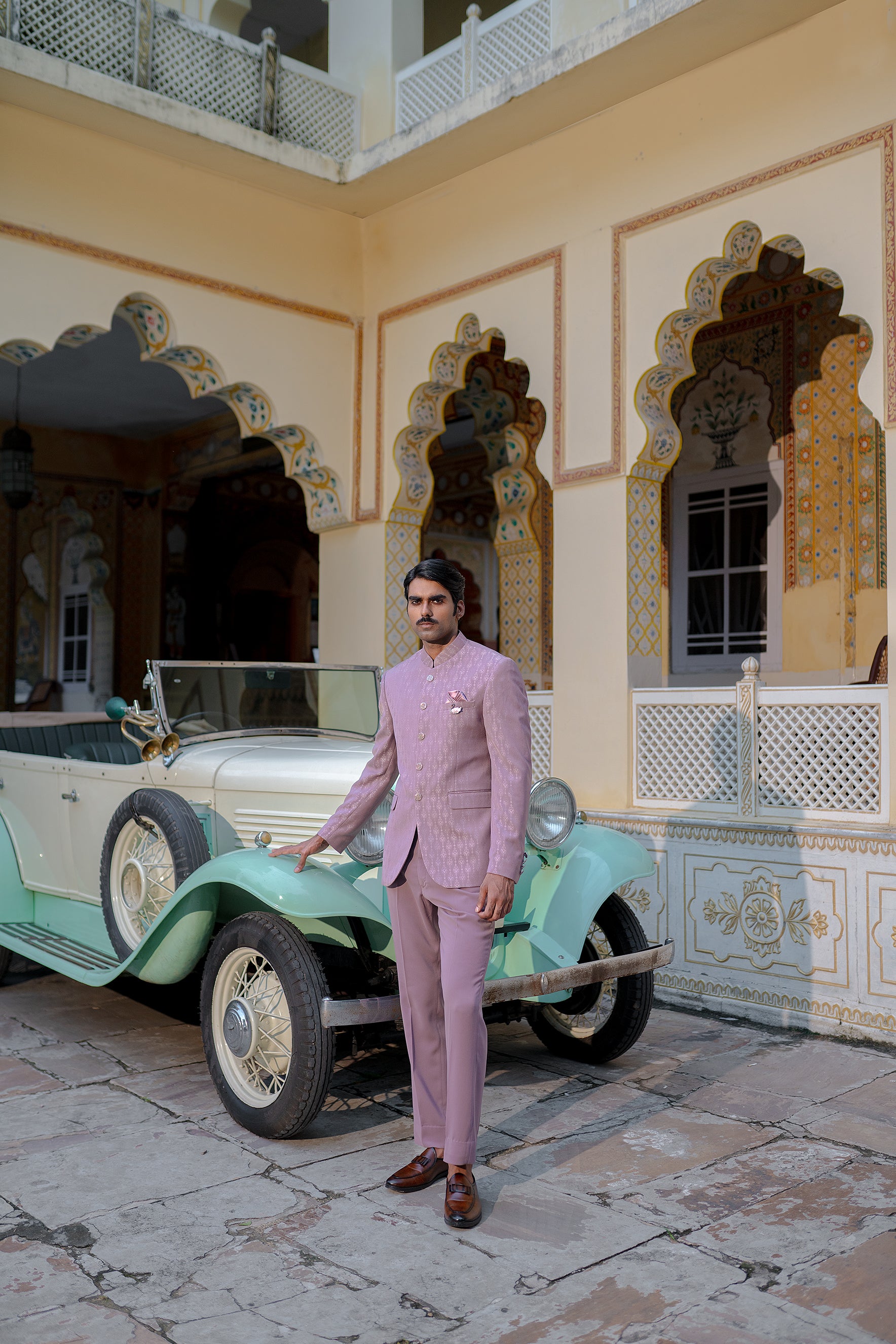 Pink Jacquard bandhgala