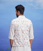 Animal Motif Cream Nehru Jacket