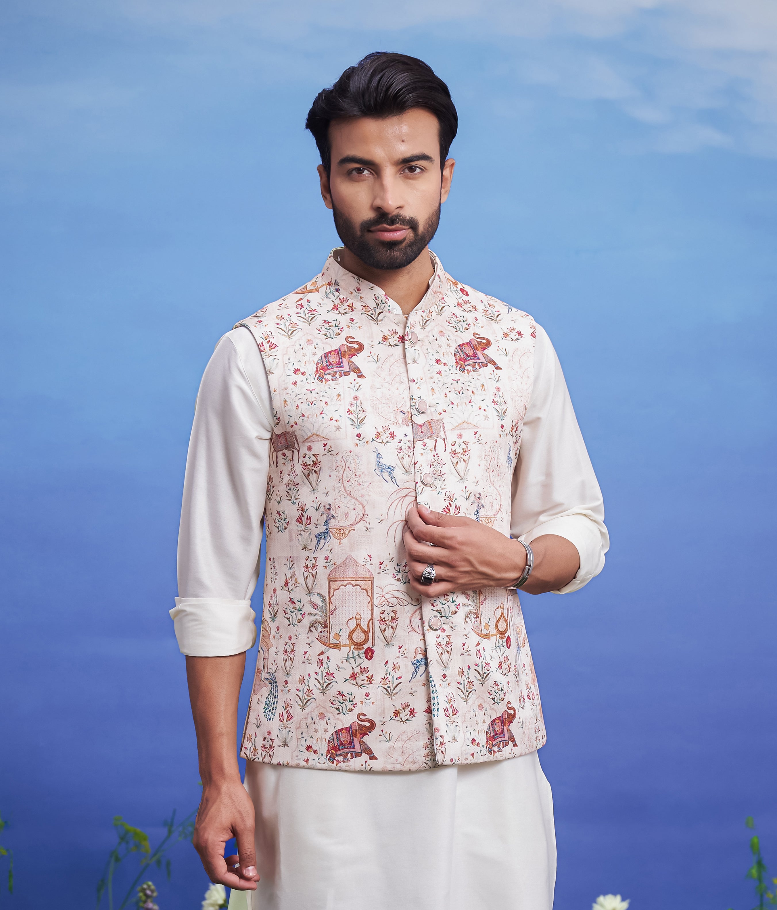 Animal motif printed Nehru Jacket