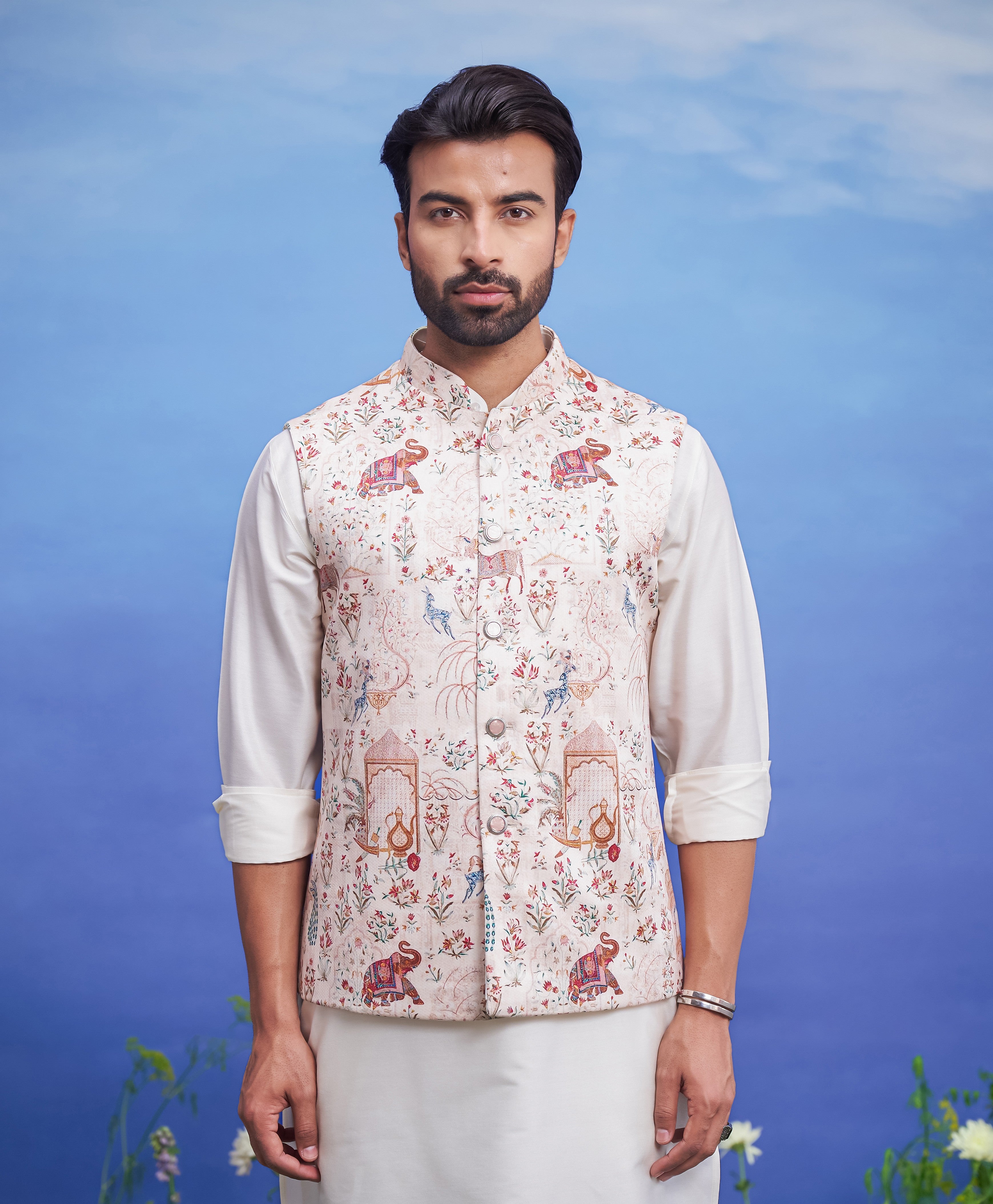 Animal motif printed Nehru Jacket