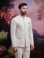 Beige Bandhgala Suit