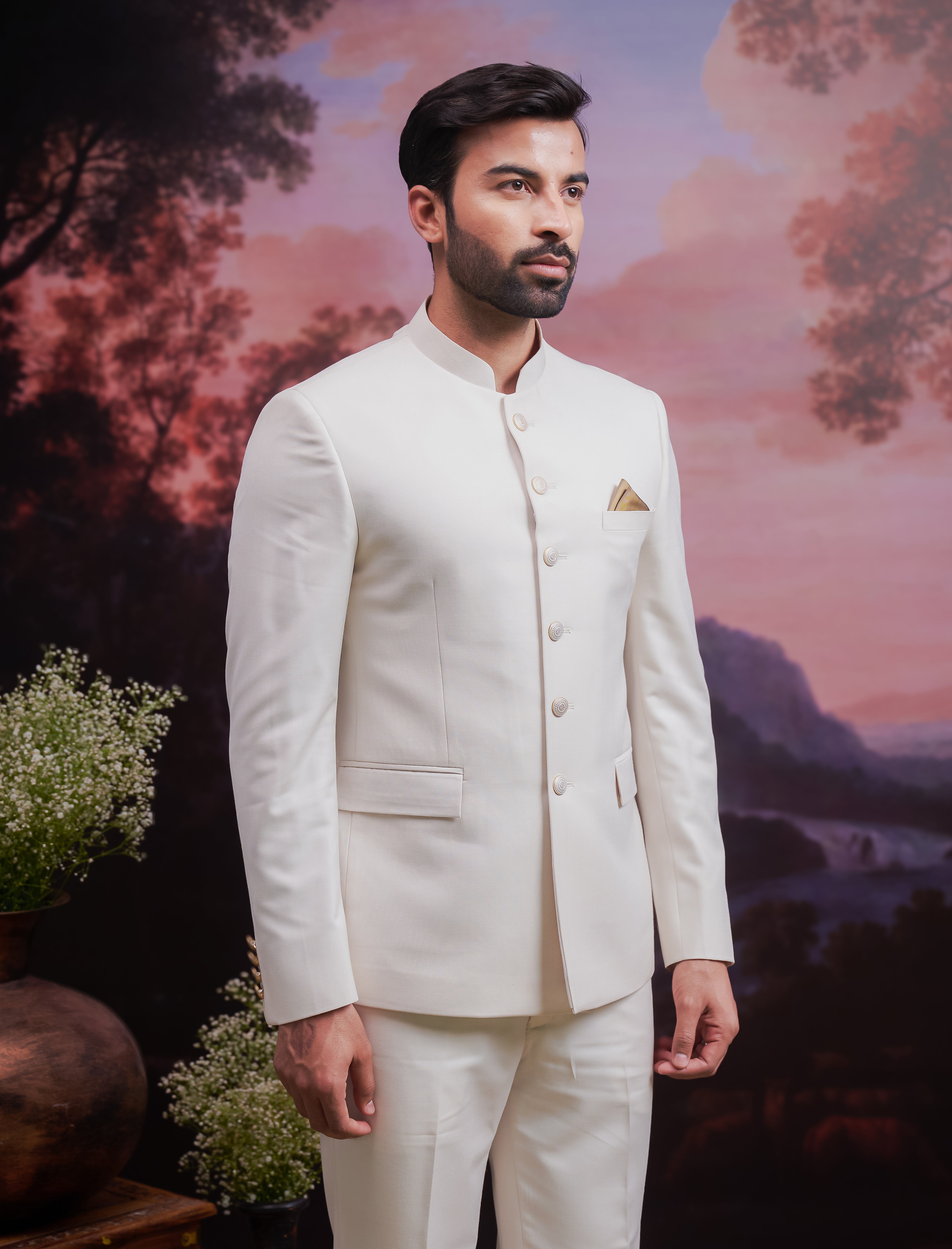 Beige Bandhgala Suit