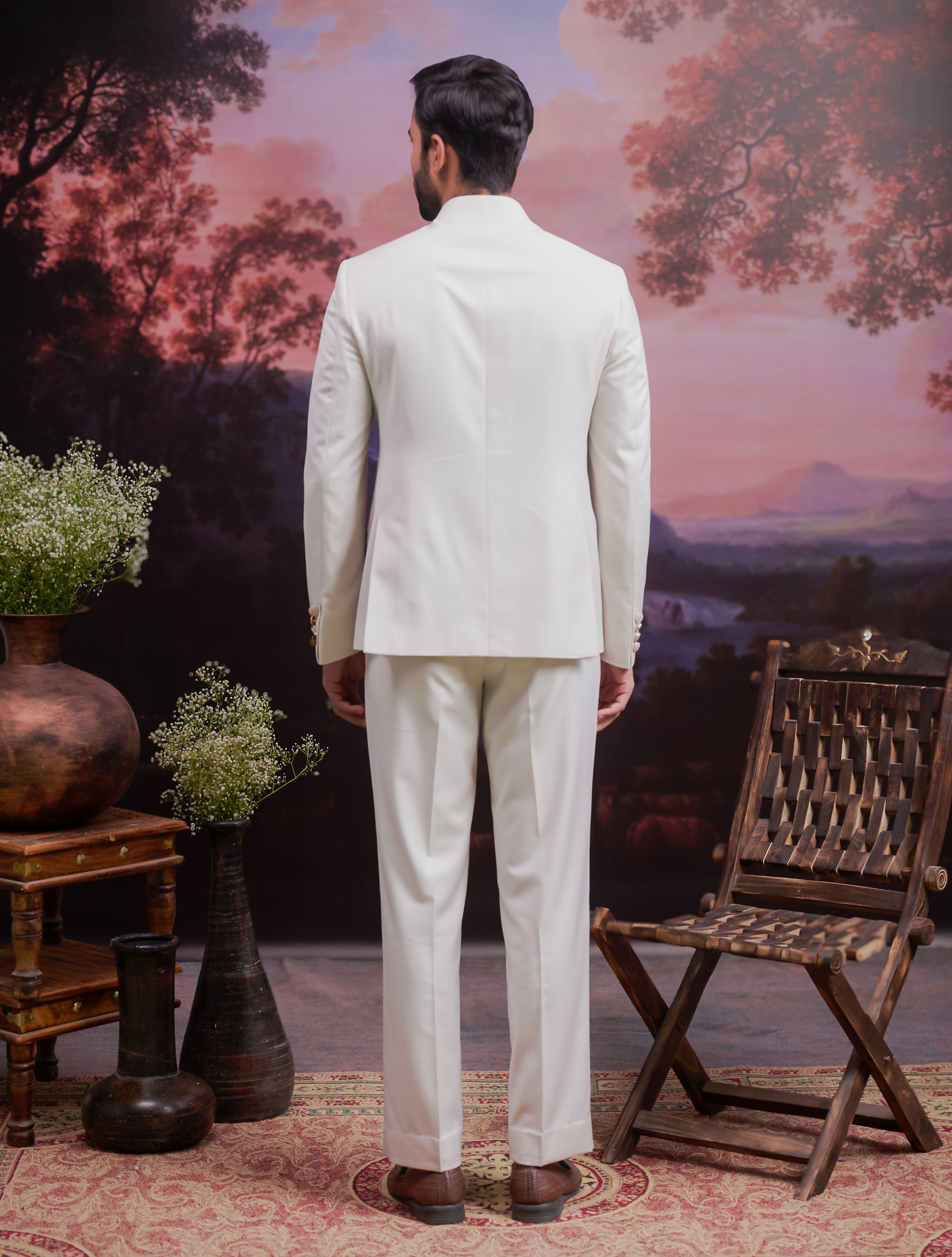 Beige Bandhgala Suit