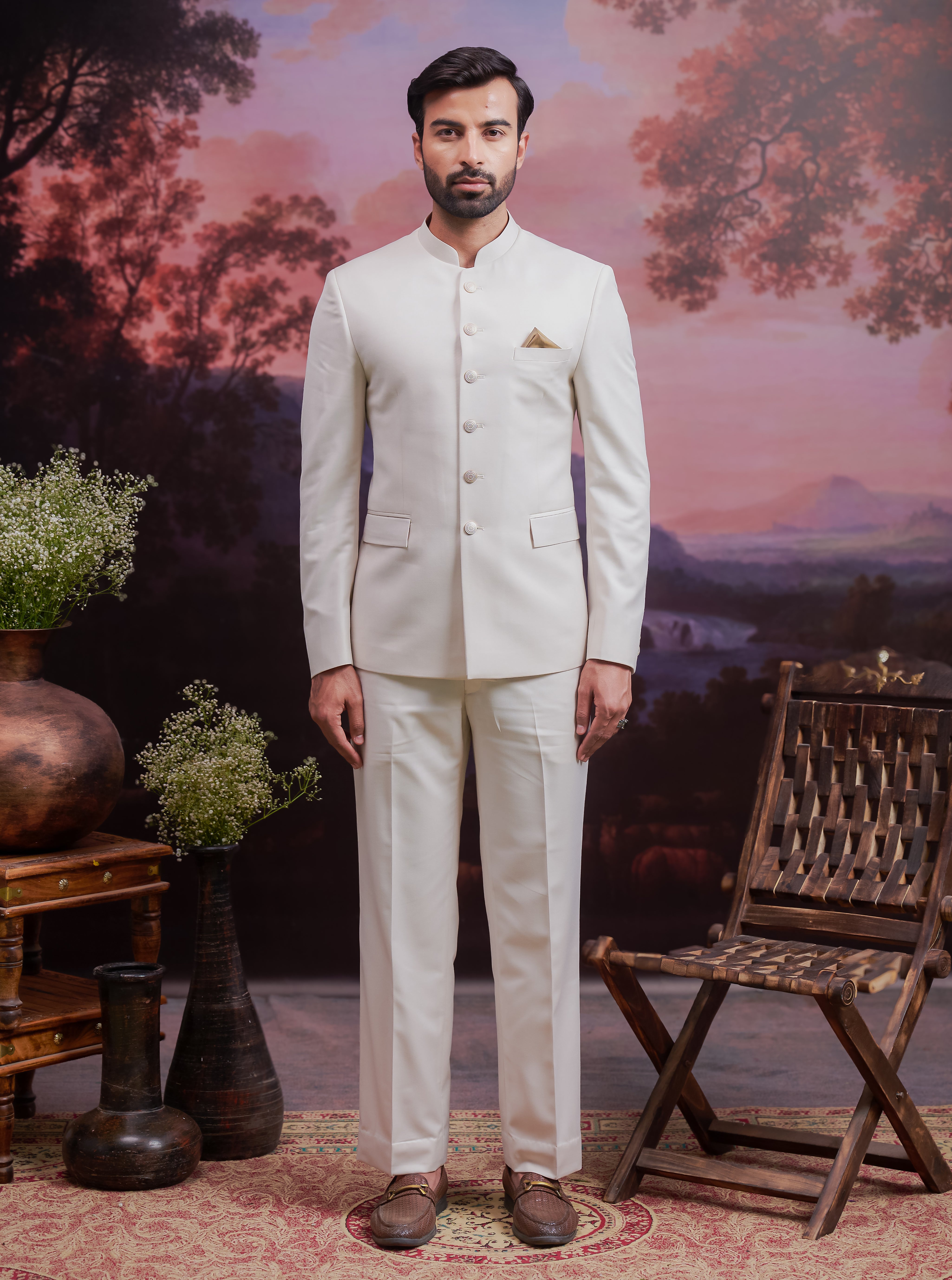 Beige Bandhgala Suit