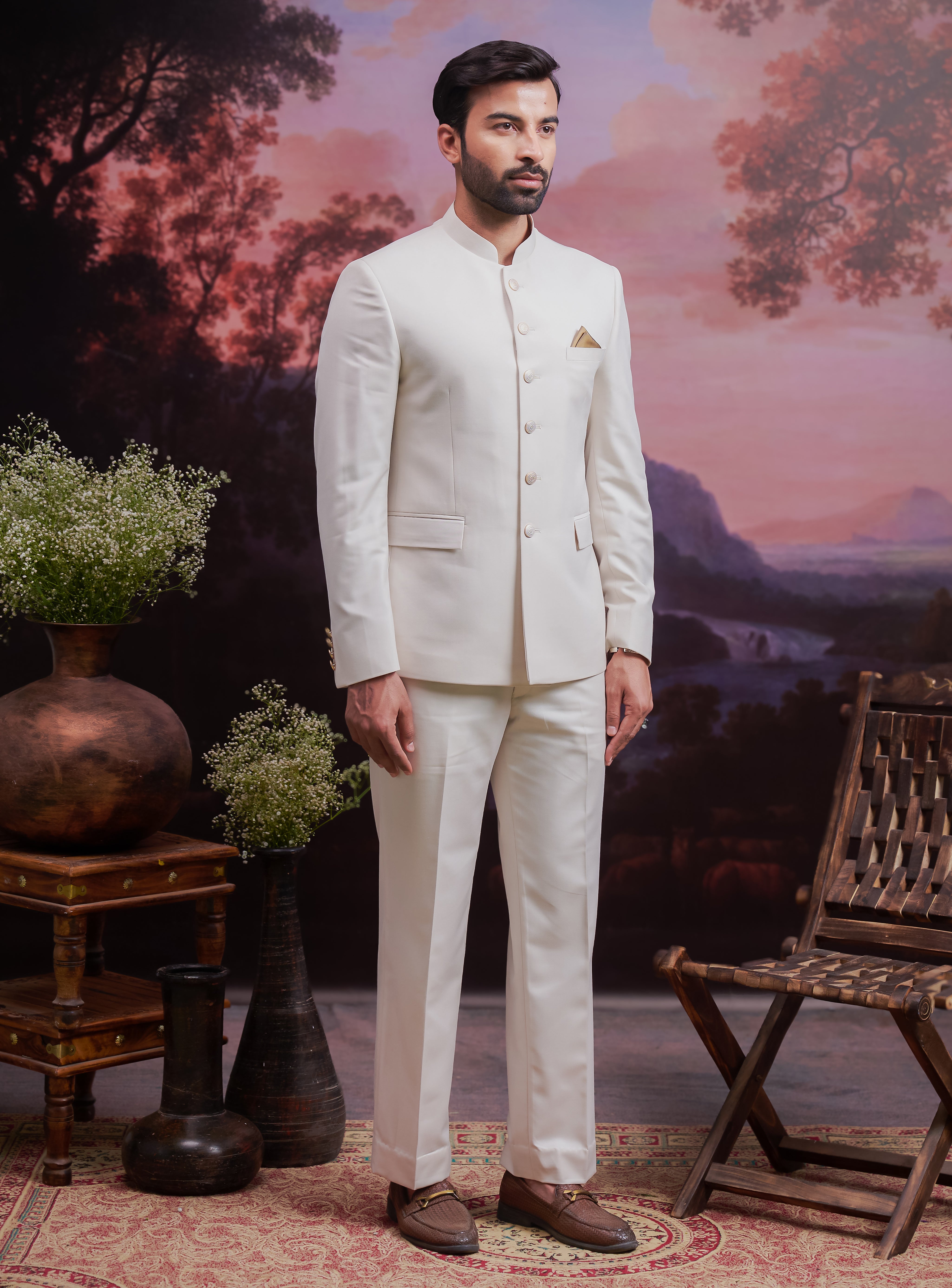 Beige Bandhgala Suit