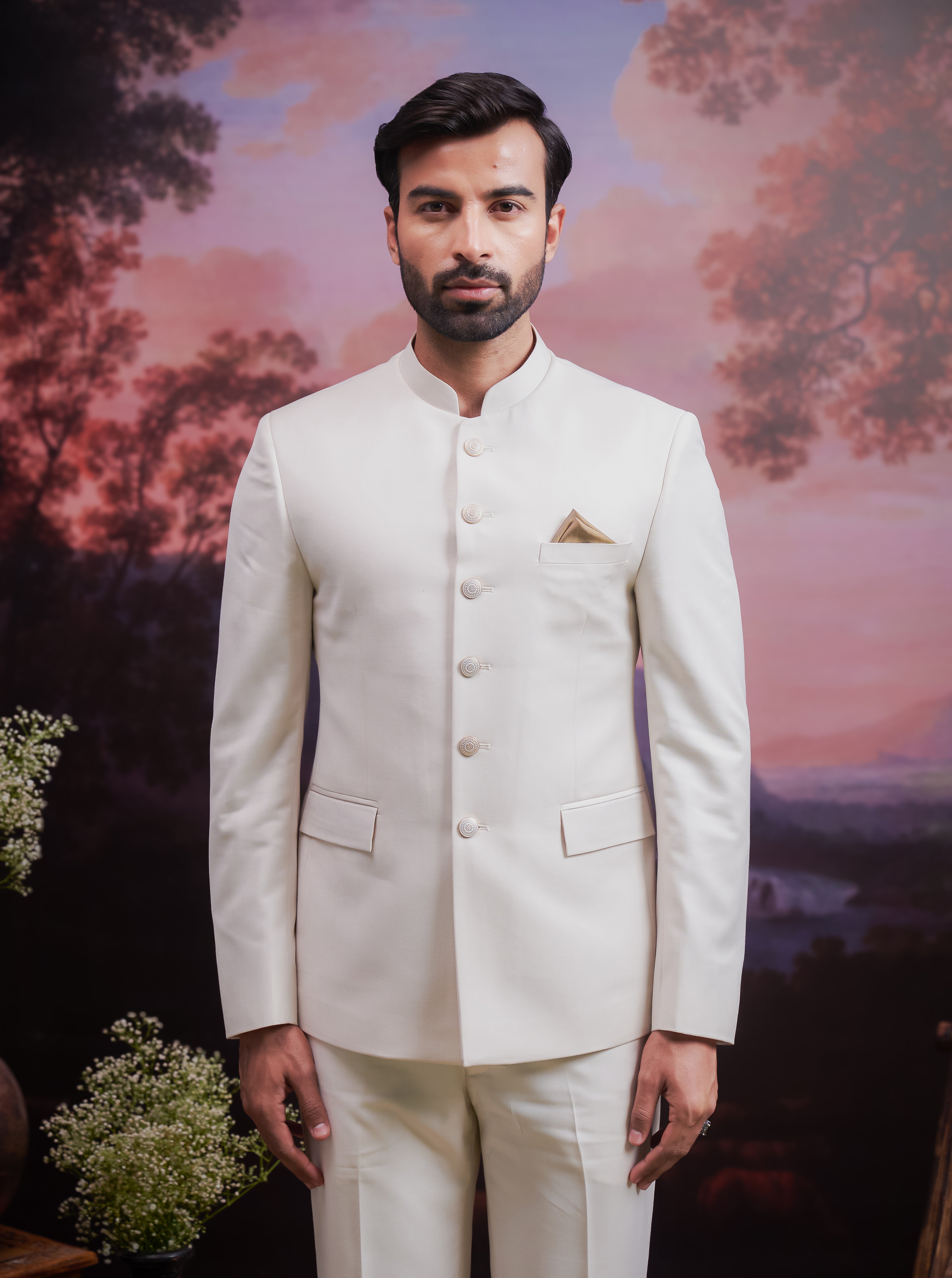 Beige Bandhgala Suit