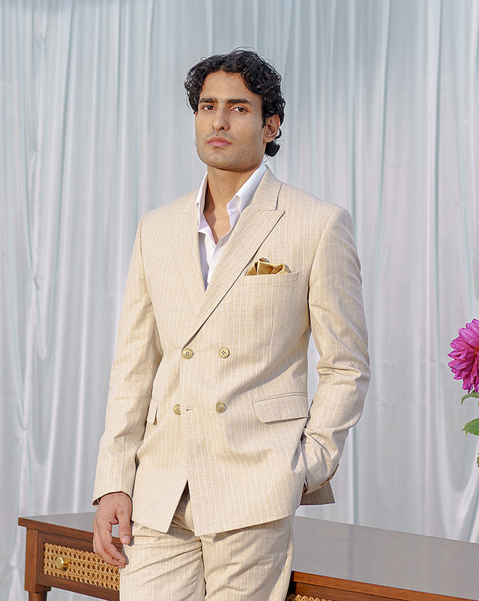 Beige Broadstripe double breasted Blazer