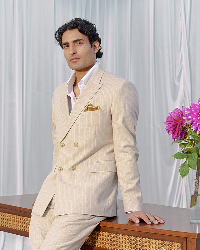 Beige Broadstripe double breasted Blazer