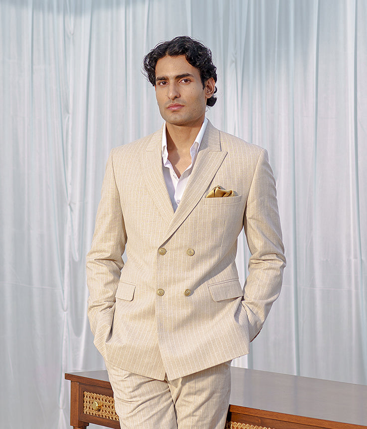 Beige Broadstripe double breasted Blazer