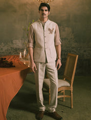 Beige Hand Embroidered Nehru Jacket Outfit 3pc