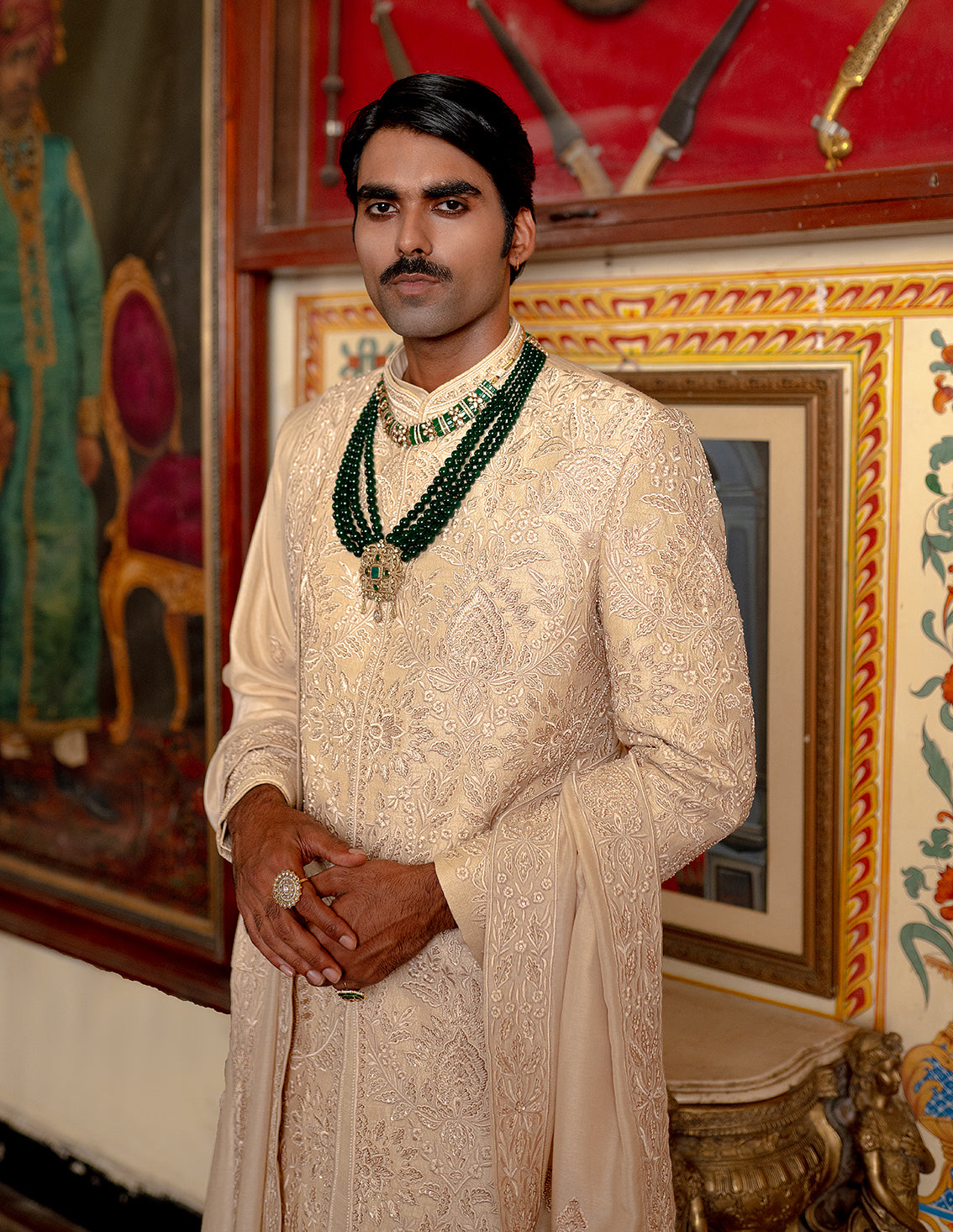 Beige Pure Raw Silk Sherwani