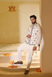 Trendy Beige Kurta Jacket Set - Modern Indian Fashion


