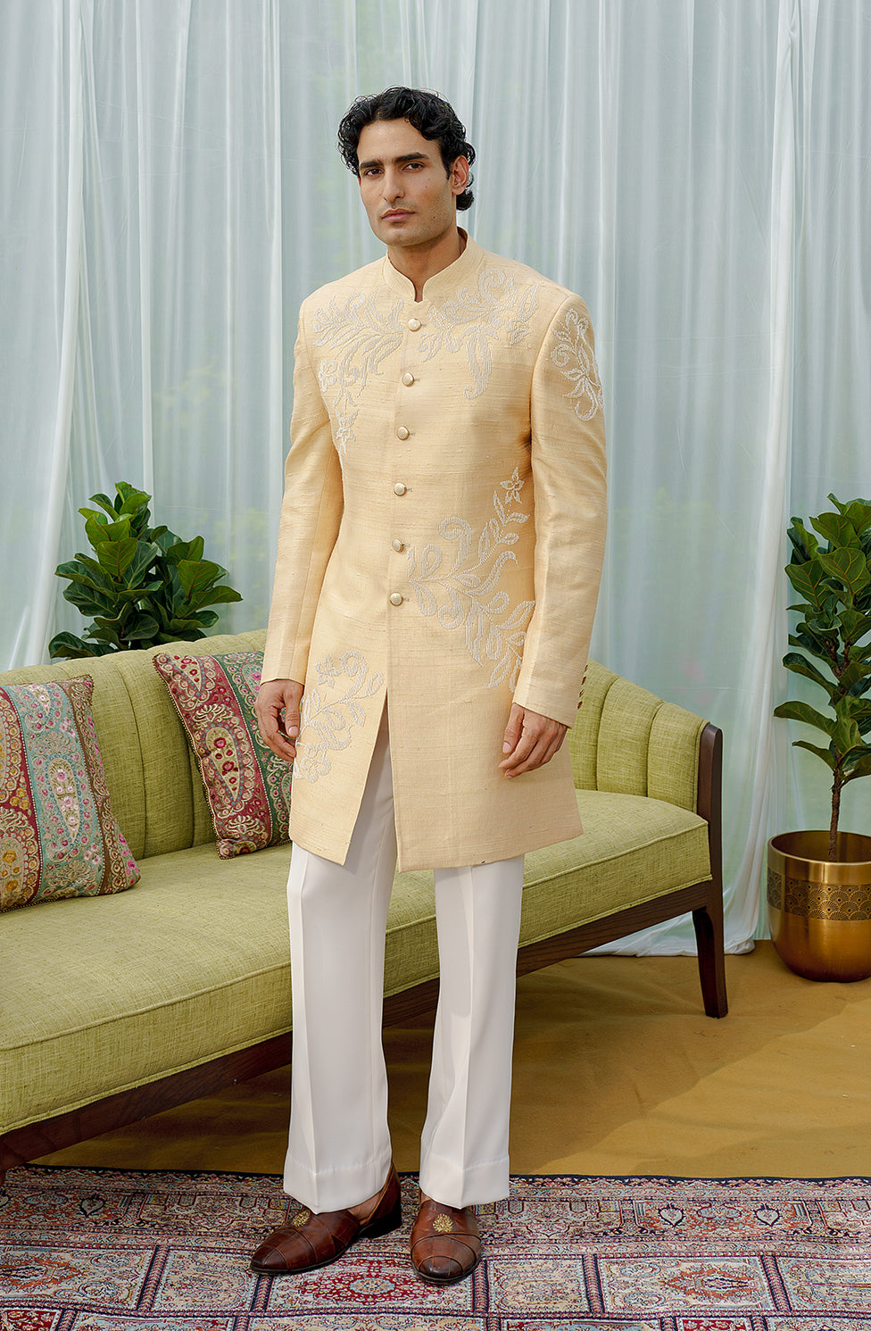 Beige indo-western with hand bead work