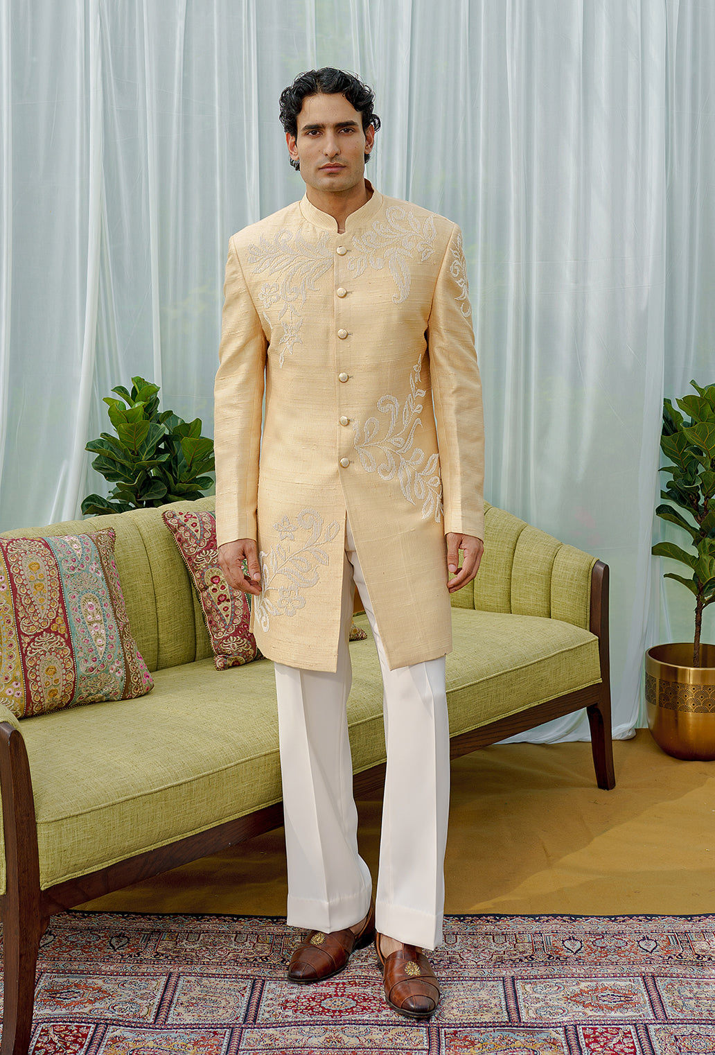 Beige indo-western with hand bead work