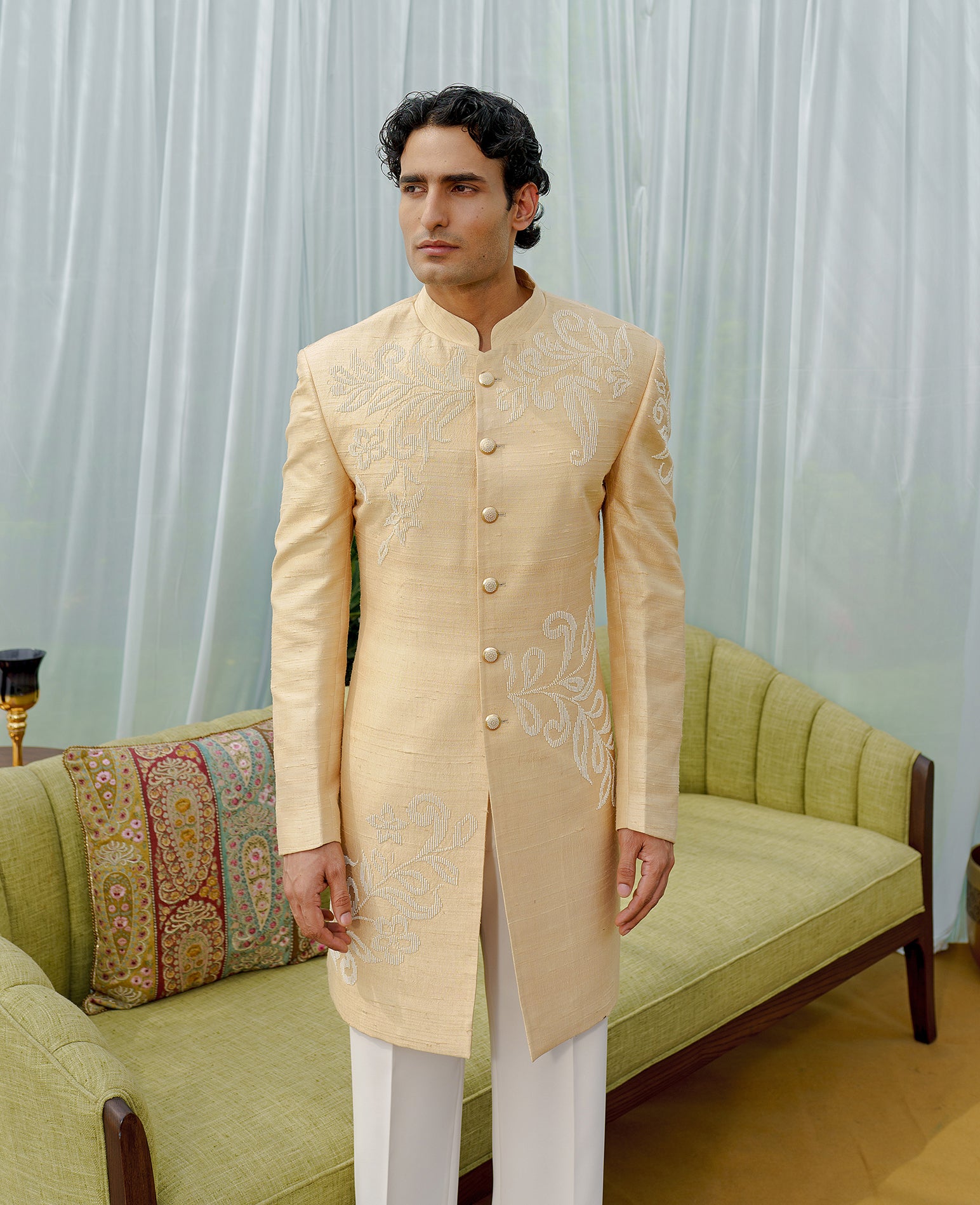 Beige indo-western with hand bead work