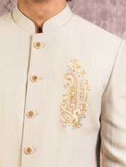 Beige indowestern with embroidered motif