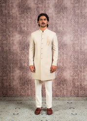 Beige indowestern with embroidered motif