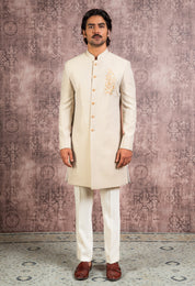 Beige indowestern with embroidered motif