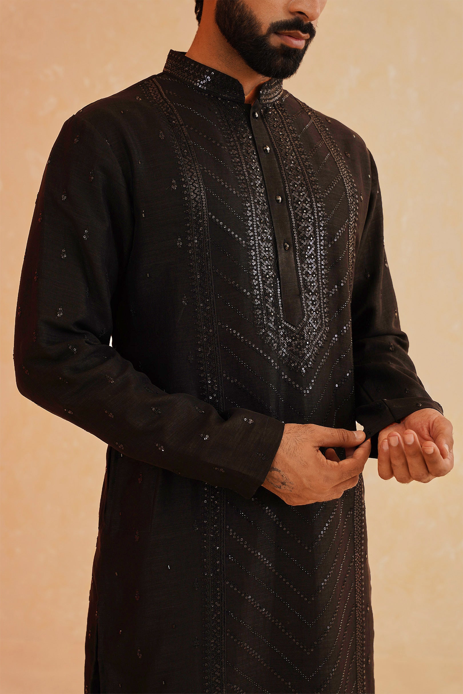 Stylish Black Kurta Set with Sequin Work - Perfect for Weddings and Parties

