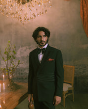 Black Double Breasted Tuxedo Suit with Satin Detailing