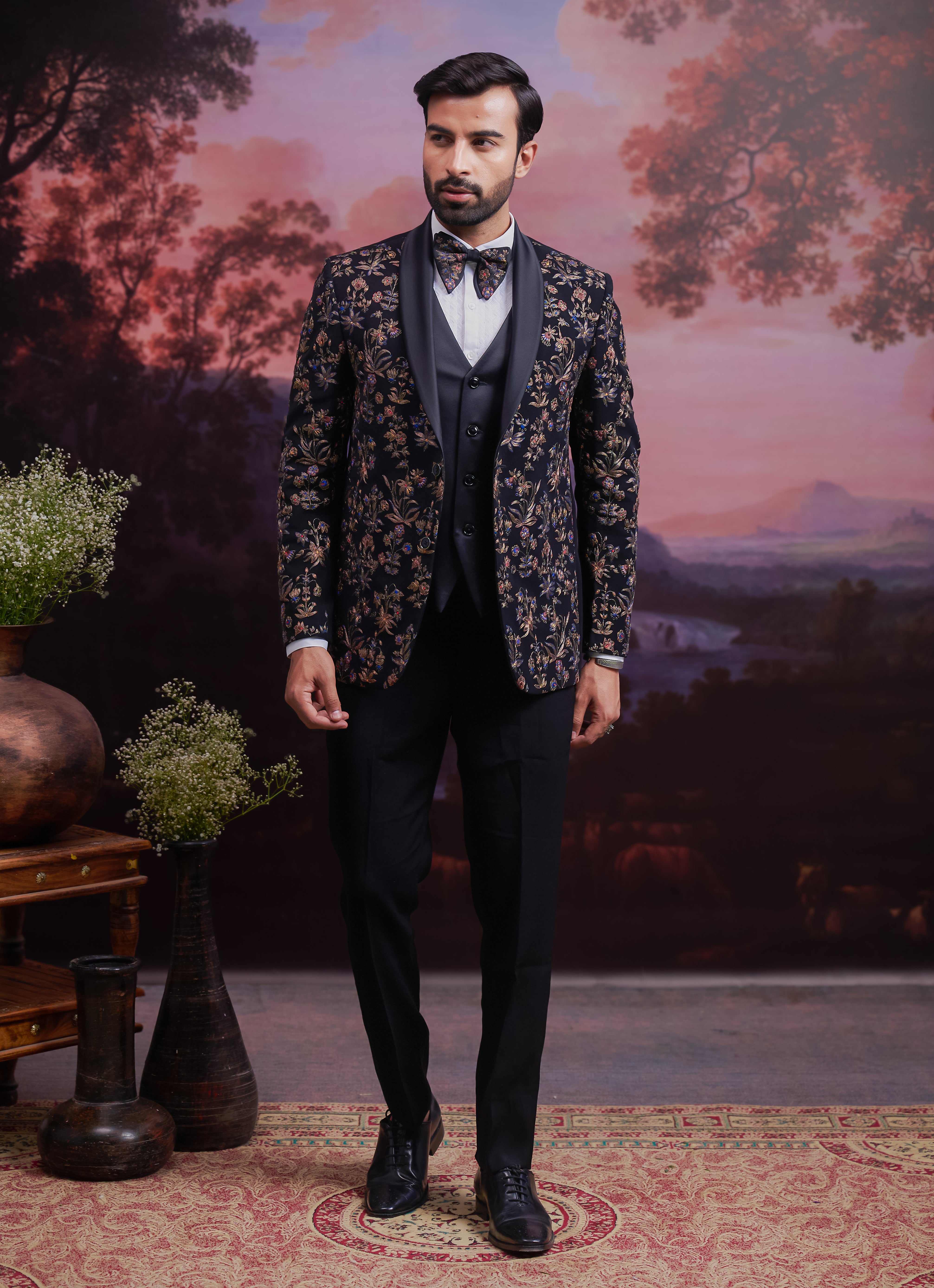 Black Embroidered Tuxedo Suit Bonsoir