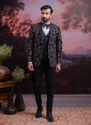 Black Embroidered Tuxedo Suit