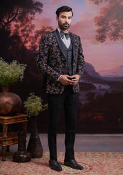 Black Embroidered Tuxedo Suit