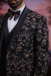 Black Embroidered Tuxedo Suit