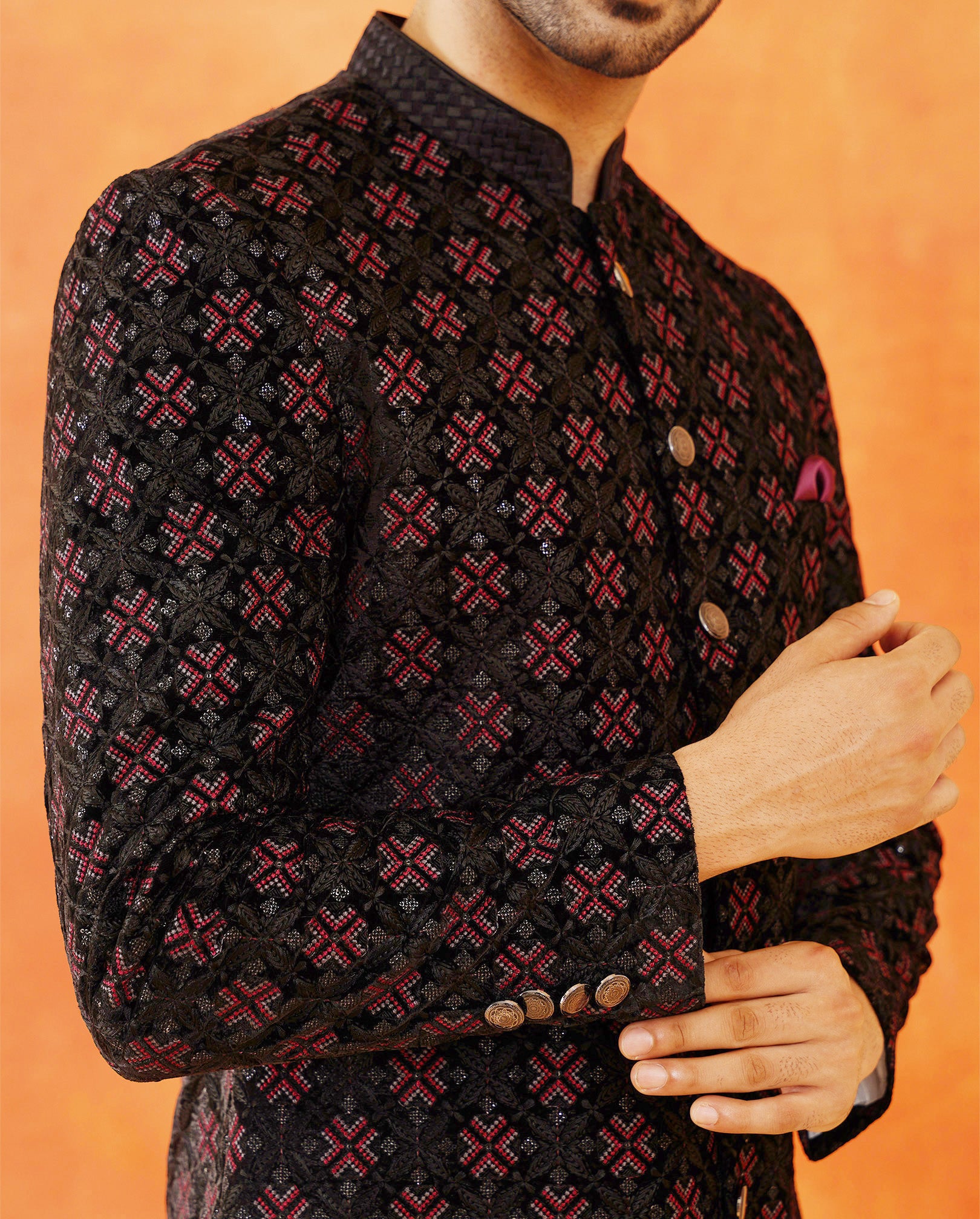 Black Embroidered Velvet Indo-Western with dupatta