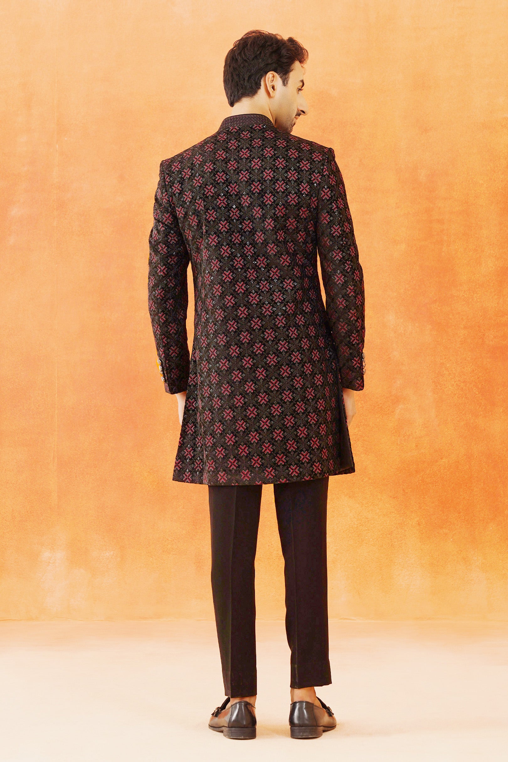 Black Embroidered Velvet Indo-Western with dupatta